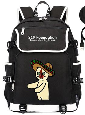2025scp休闲usb双肩包中大学生简约双肩背包时尚大容量书包