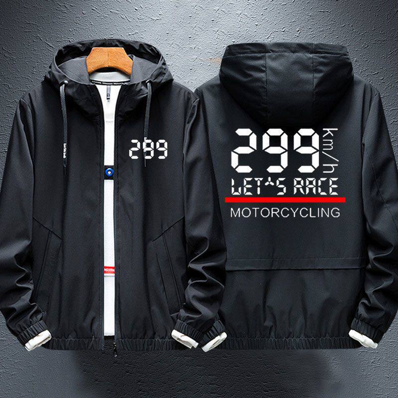 机车联盟时速299km连帽夹克衫 休闲外套青少年男秋冬加棉衣服反光