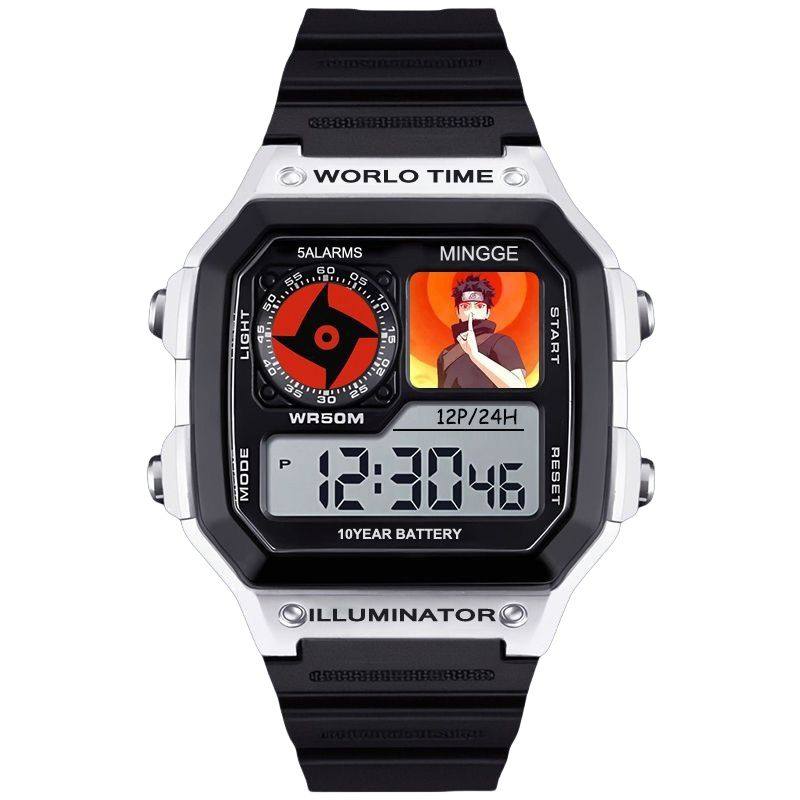 新款火影忍者带土宇智波佐助动漫小方块计时学生运动电子手表闹钟