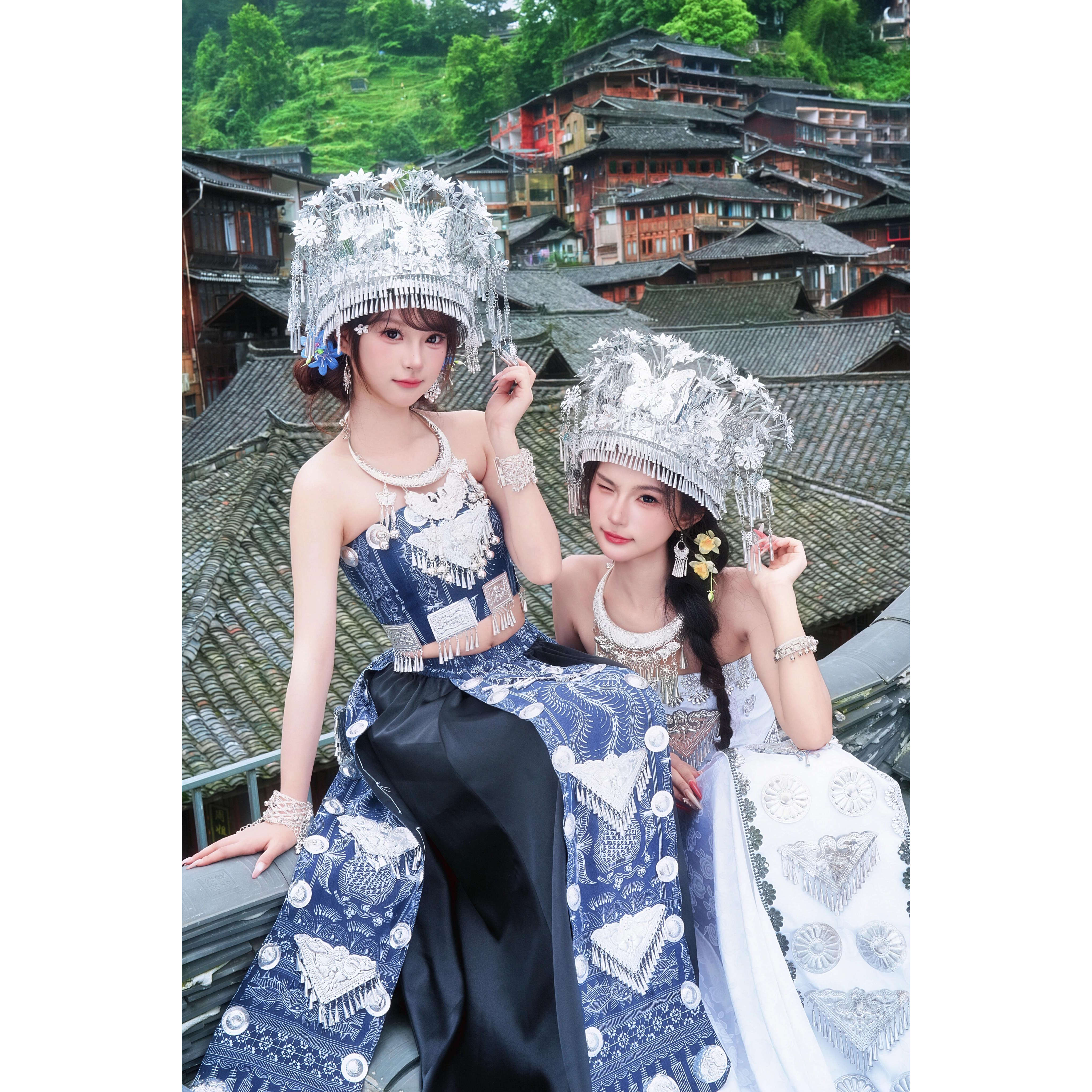 苗疆少女显瘦抹胸蜡染旅拍套装