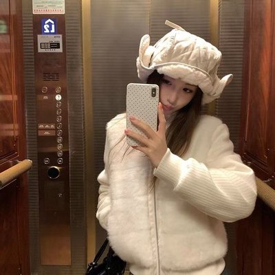 板栗可可Bankelili伯爵奶貂 针织拼接环保短款皮草羽绒服女冬新款