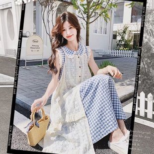 爆款 蕾丝罩衫 小个子无袖 条纹衬衫 甜美森系超火 连衣裙女夏2025新款
