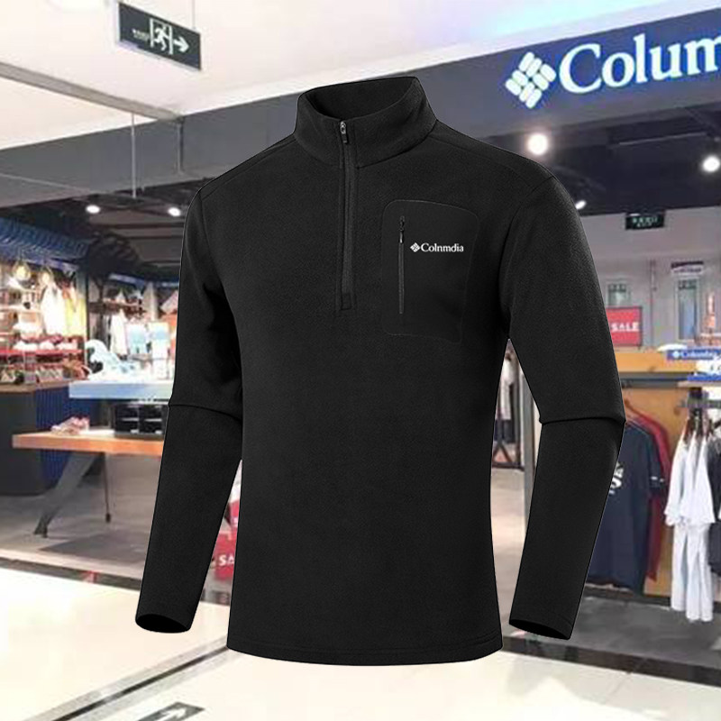 哥伦秋冬加绒加厚抓绒半拉链卫衣