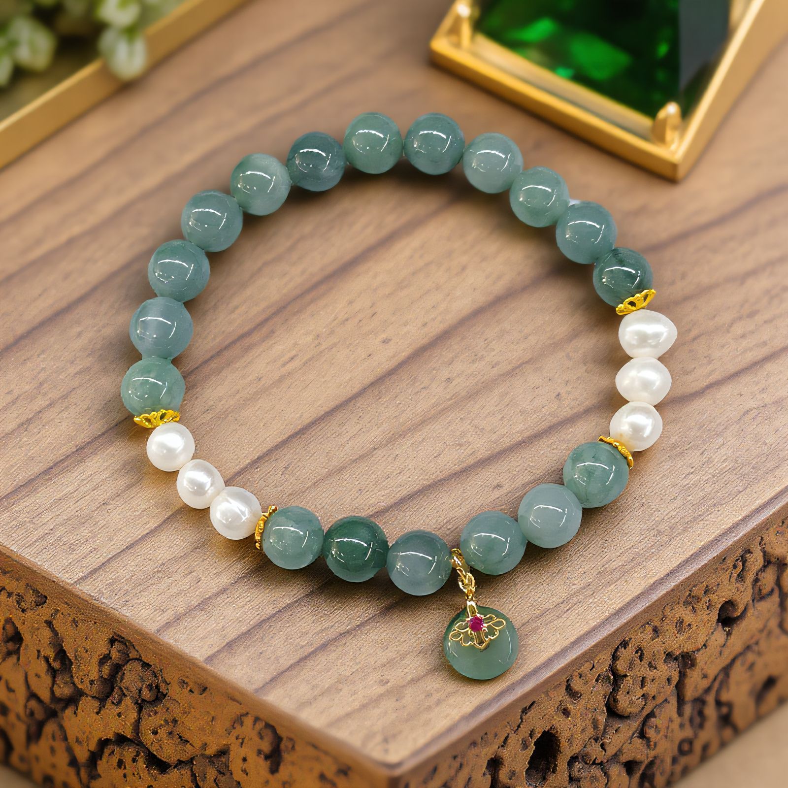 日本品质国朝ins学生闺蜜平安扣小众设计轻奢翡翠珍珠手串手链饰