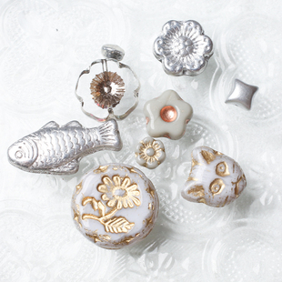 银灰色描金*进口捷克珠琉璃珠手工串珠戒指项链diy材料