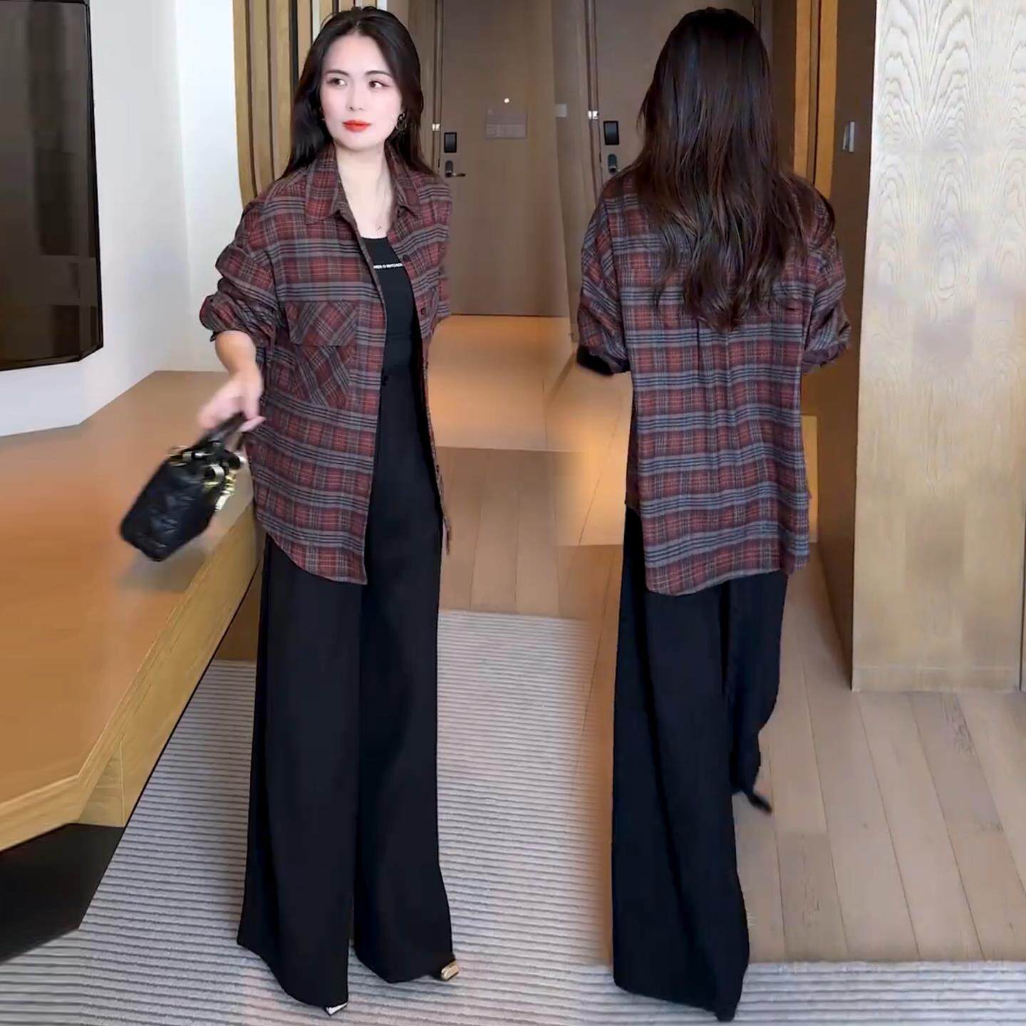 MONLOUVE格子衬衫外套女2025秋冬新款洋气显瘦宽松百搭加绒衬衣夹