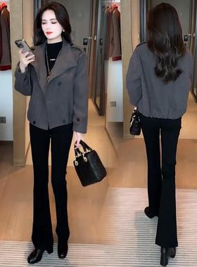 MONLOUVE高级感短款外套女士秋冬新款宽松休闲夹克减龄双排扣开衫