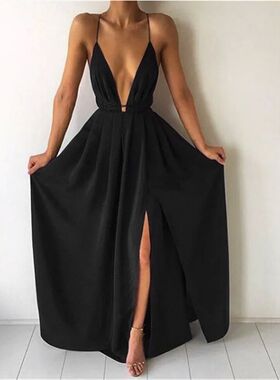 V-neck low cut suspender backless dressV领低胸吊带露背连衣裙