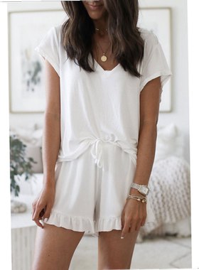 Pajamas fashion solid color casual top shorts休闲上衣短裤