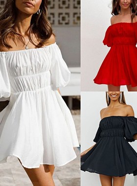 Summer Sexy Dress 亚马逊Ebay2022新款夏季一字肩抹胸雪纺连衣裙