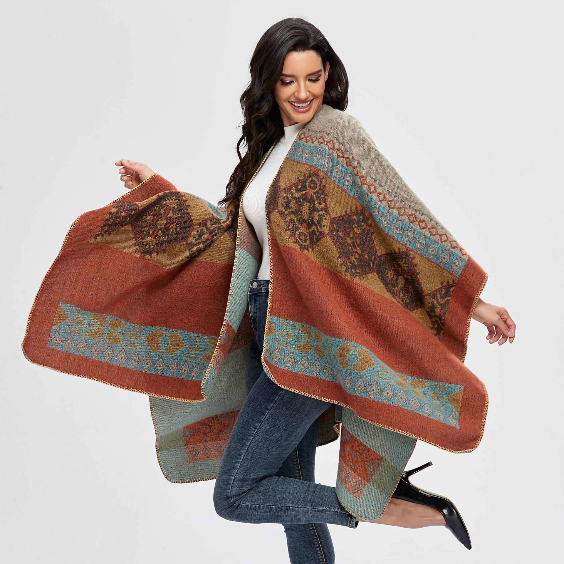 women's cloak shawl retro split warm scarf drape