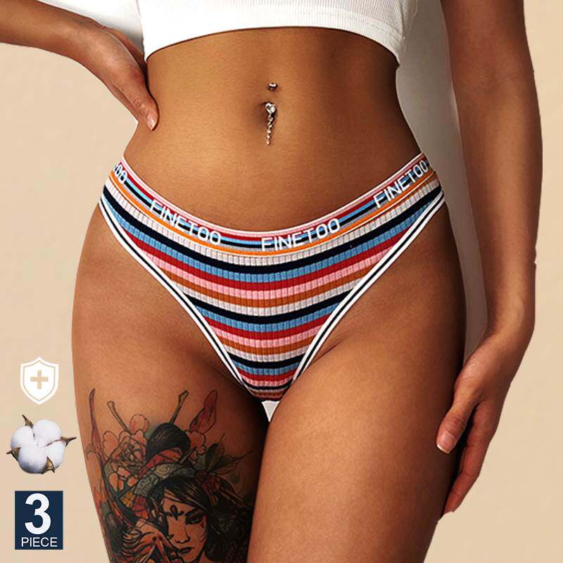3PCS/Set Women Cotton Seamless G-string Sexy Striped Thongs