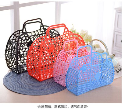 women summer Large plastic basket bags可折叠镂空菜篮子女士
