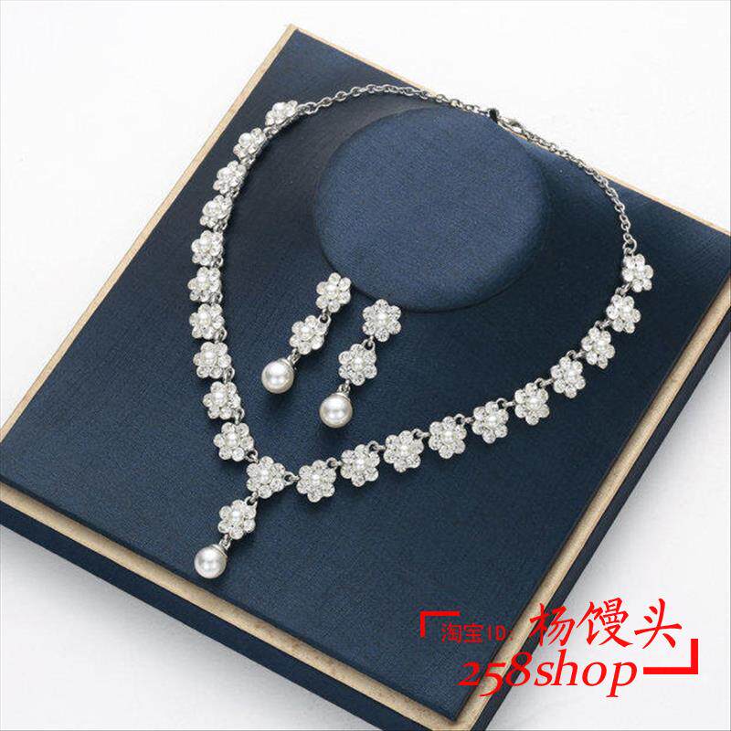 Wedding accessory gold pearl necklace earrings jewelry set