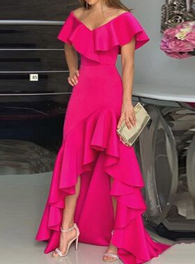 V-neckRufflvingdress