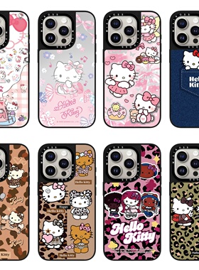 MIAIKOSS联名牛仔HelloKitty猫适用苹果16pro手机壳iphone15保护套14pro镜面磁吸13卡通12可爱14少女15豹纹kt