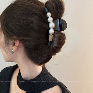 大号抓夹盘发百搭多发量鲨鱼夹珍珠发夹高级感发饰丸子头气质头饰
