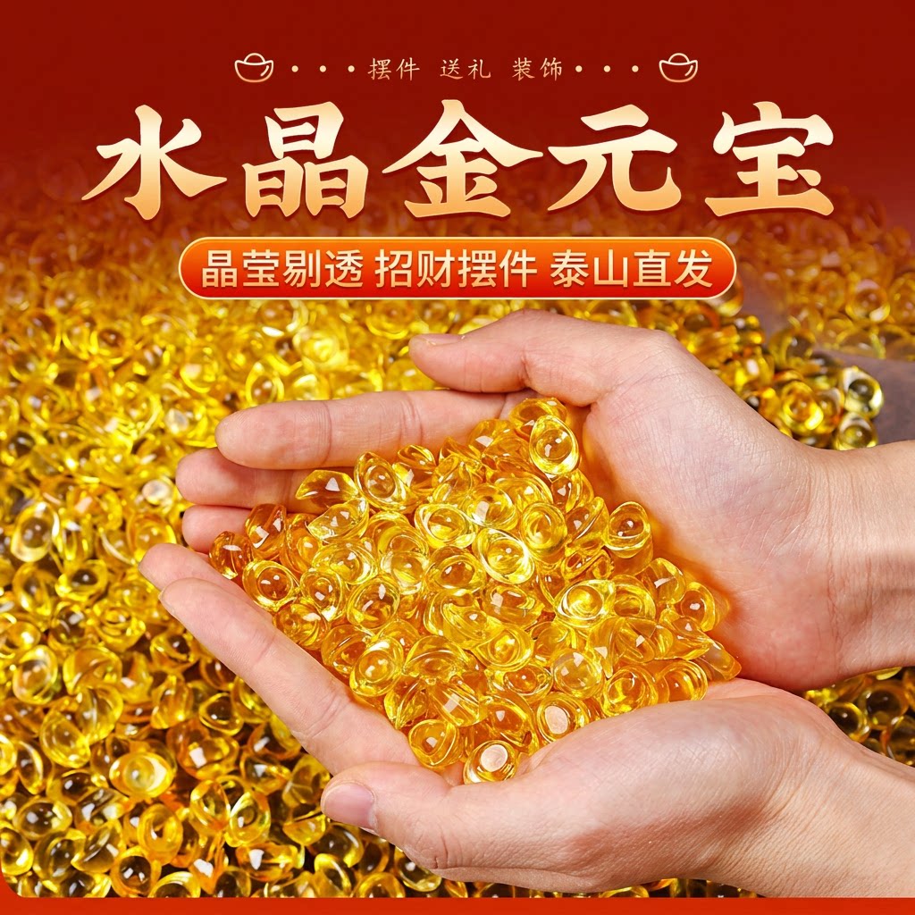 黄水晶元宝摆件迷你琉璃小元宝