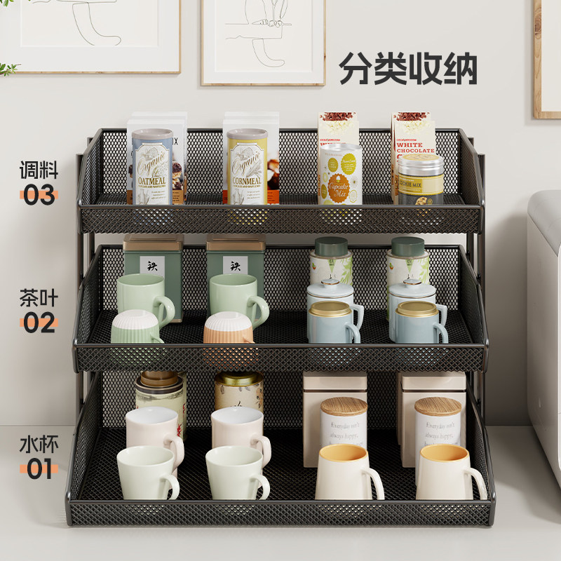 桌面置物架多层零食架台面杯子水杯架厨房餐桌上收纳神器调料双层