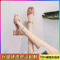 Yierkang summer one-strap sandals 2026, fashionable and versatile, with thick heels to pair with skirts, women's shoes, medium heels, round toe, white thumbnail 3