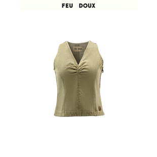 FEU DOUX V领修身复古牛仔背心女夏