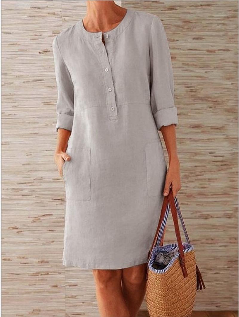 Full 2021 Lady Turtleneck Dress Women COTTON LINEN Dress Sin