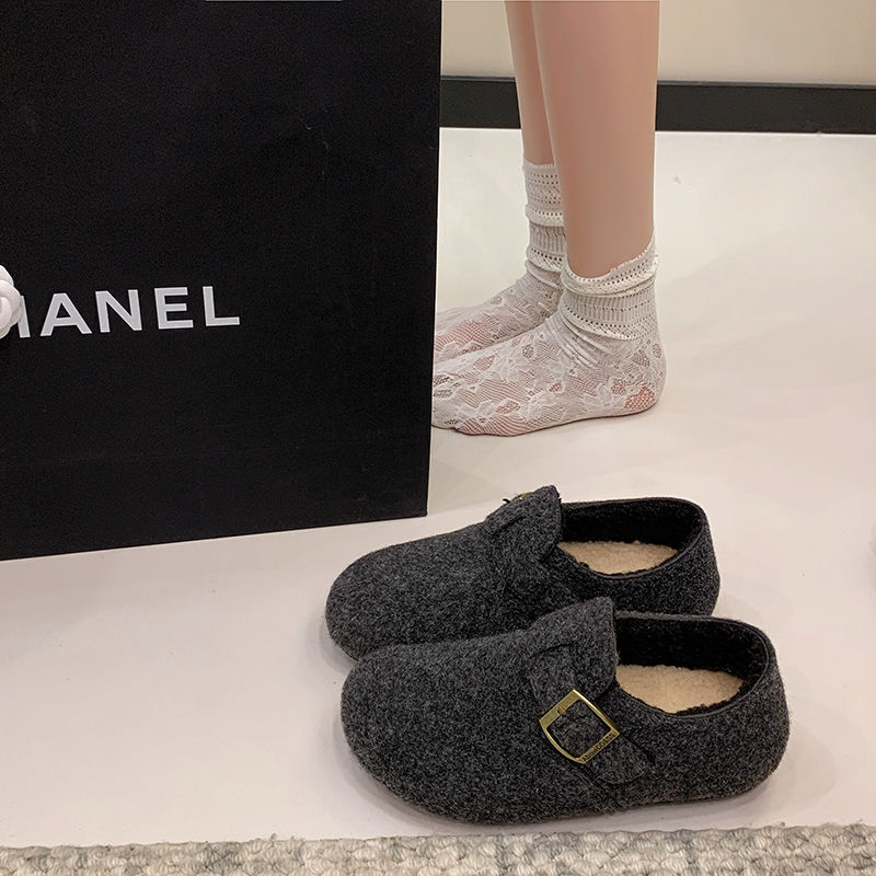 一脚蹬懒人鞋加绒博肯棉鞋2025秋冬新款爆款全包灰色勃肯鞋女鞋子