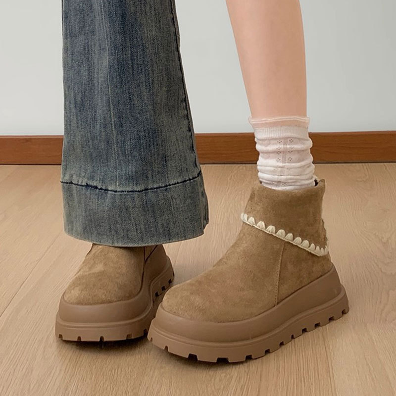 爆款雪地棉鞋女短靴冬季加绒保暖2025新款厚底松糕增高雪地靴女款
