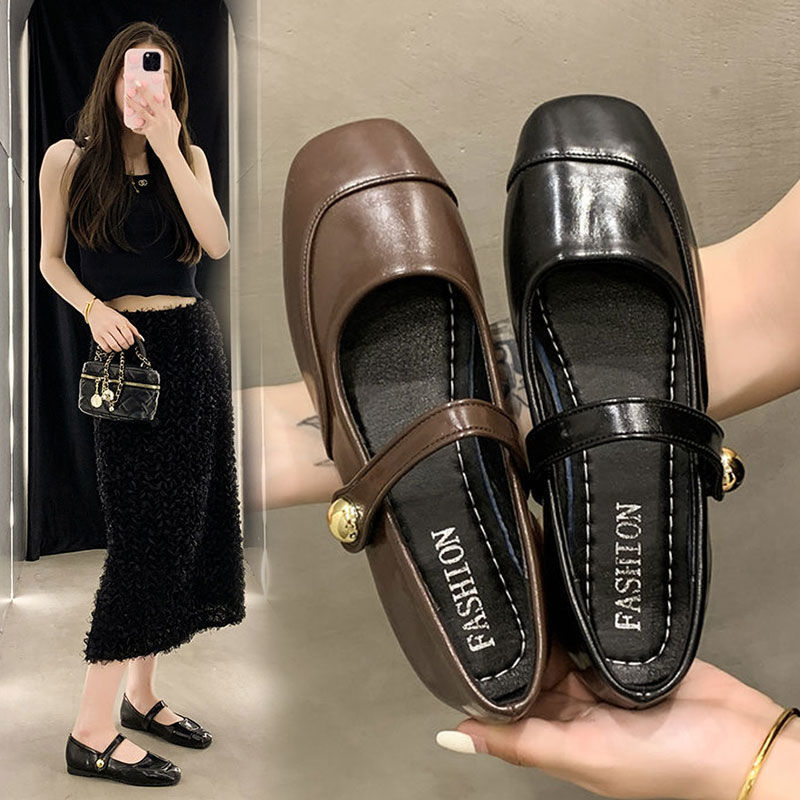 法式单鞋女夏季气质2025新款春秋棕色平底玛丽珍女鞋小香风仙女鞋