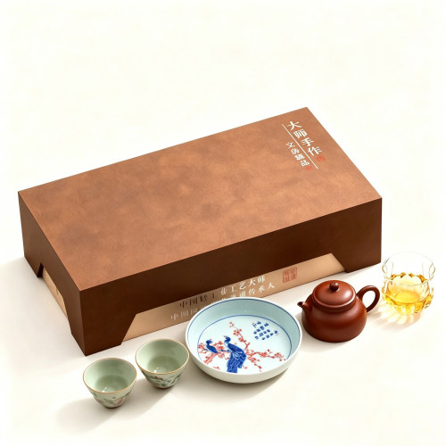 紫砂朱泥壶承 | 双杯梨皮平底套装茶具 高档紫砂礼盒