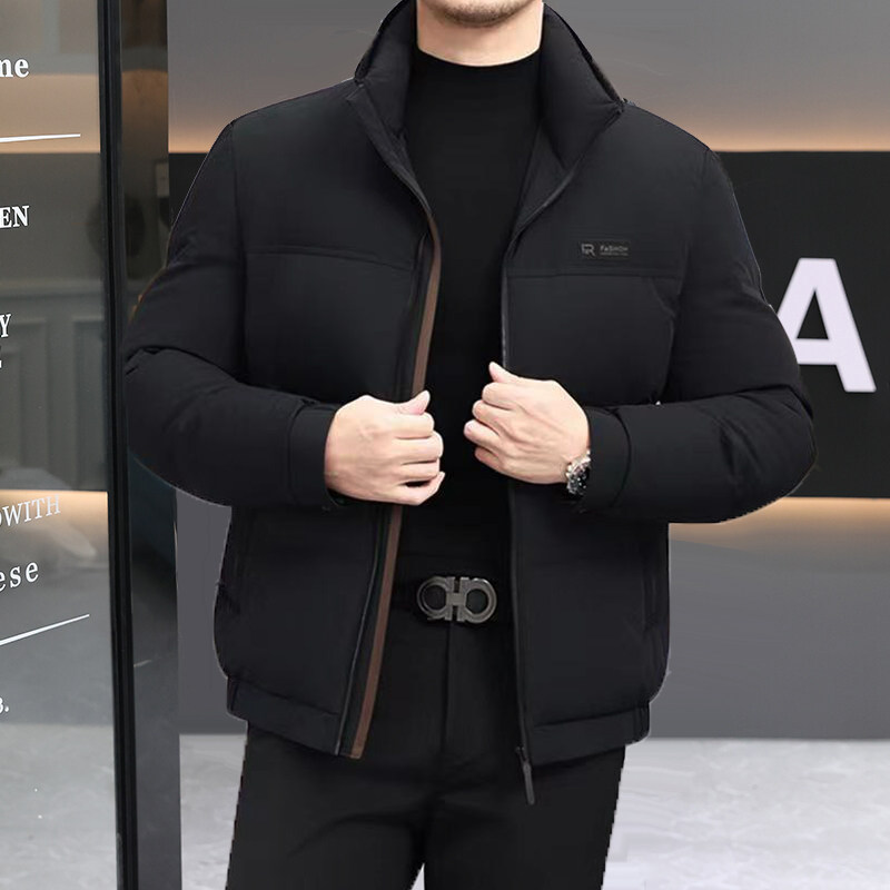 冬季新款羽绒服男士加厚立领保暖白鸭绒夹克青年高端拼接冬装外套