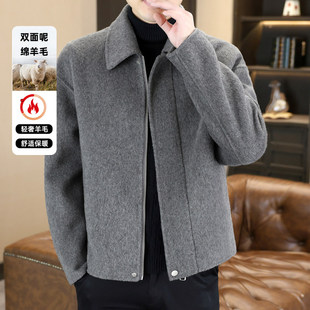 男士毛呢夹克新款翻领羊毛上衣双面呢短款大衣潮流羊绒外套男款