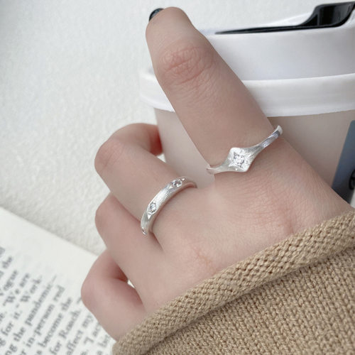 S925纯银开口银戒八芒星闪锆