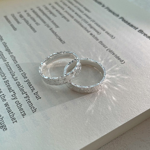 S999纯银碎冰冰戒指女小众设计轻奢高级感指环简约足银食指戒刻字