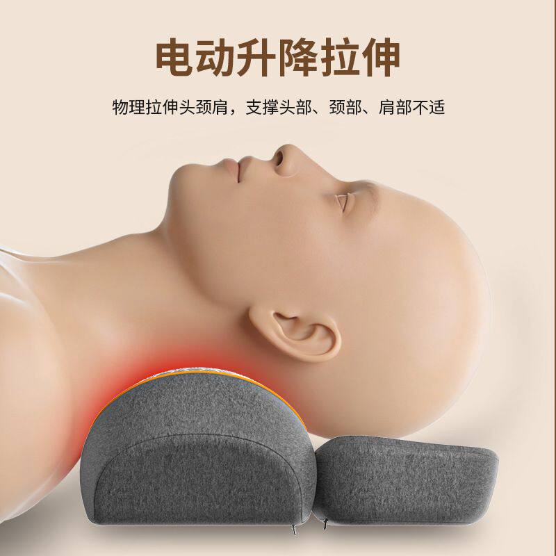跨境外贸英文款护颈椎枕头睡觉按摩脊椎加热敷电动支撑家用