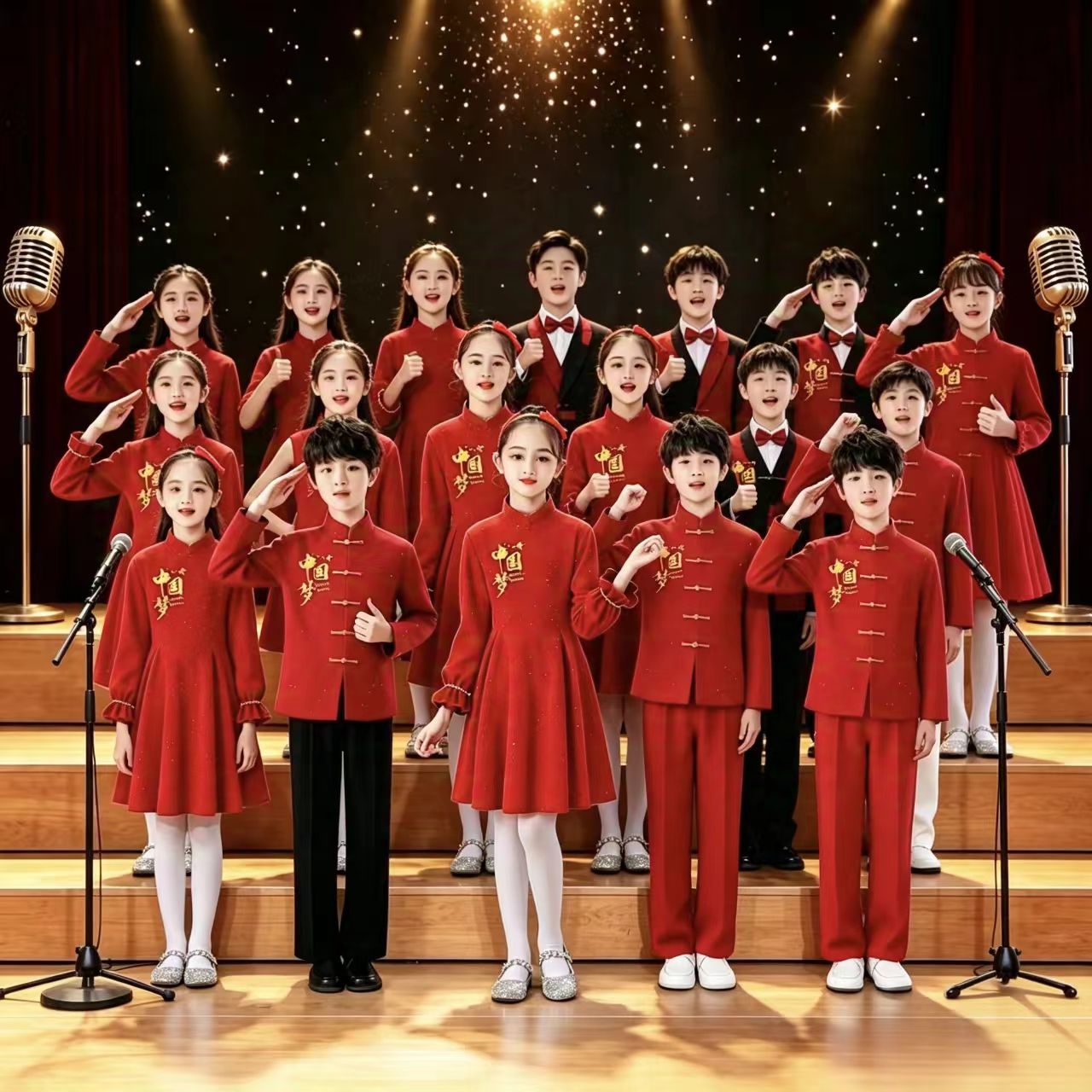 儿童大合唱演出服小学生爱国红歌表演服装元旦男女童诗歌朗诵礼服