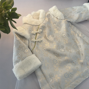 汉服女童秋冬季 宝宝周岁连衣裙旗袍 拜年服中国风加绒加厚棉服唐装