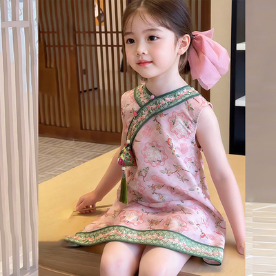 女童旗袍儿童连衣裙新中式中国风背心裙洋气宝宝夏装民族风公主裙