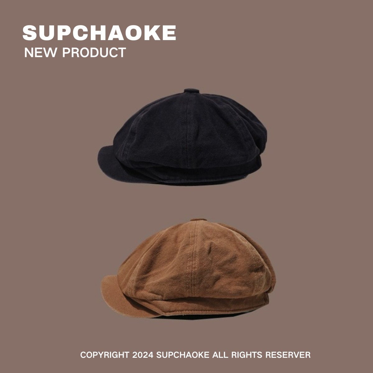 Supchaoke帽子男女英伦复古百搭报童八角帽韩版鸭舌帽画家贝雷帽