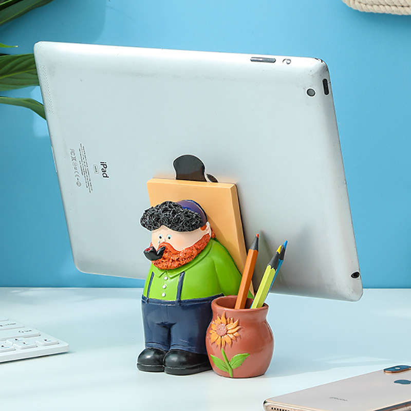 创意大艺术家梵高手机支架小摆件书房办公室桌面装饰笔筒生日礼物