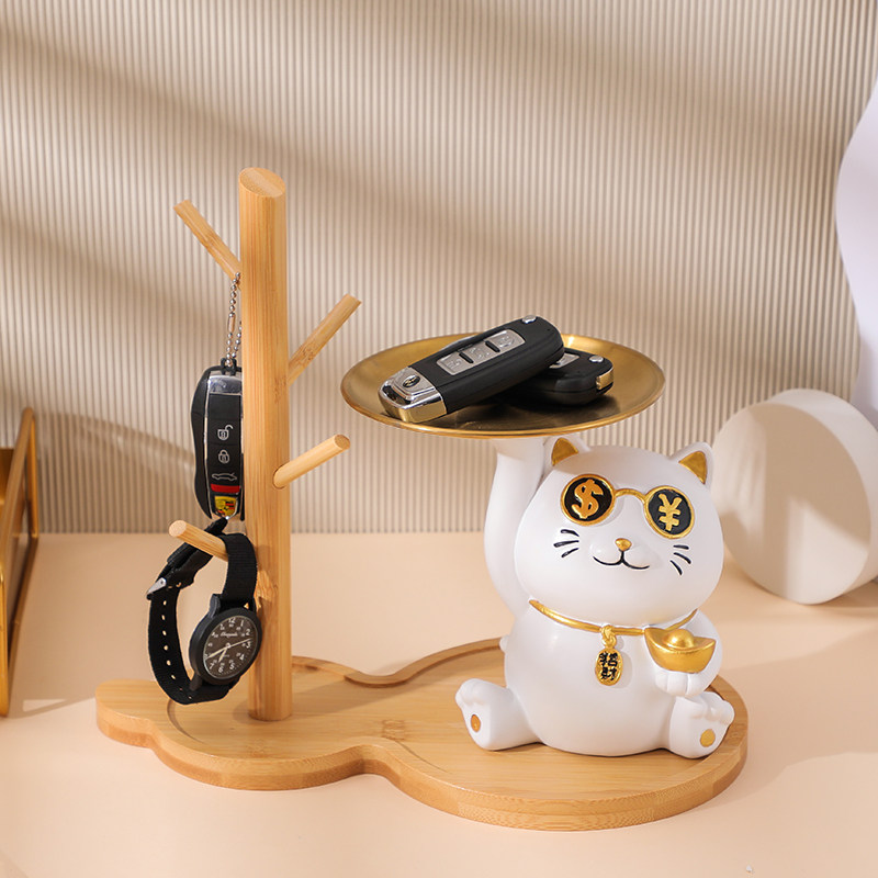 可爱招财猫托盘摆件进门玄关客厅放钥匙收纳家居装饰送人开业礼物,家居饰品,装饰摆件,淘宝优惠券,粉丝福利购,淘宝优惠卷
