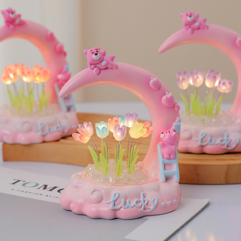 郁金香摆件手工diy月亮小熊书房可发光装饰送女朋友闺蜜老师礼物,家居饰品,桌面摆件,淘宝优惠券,粉丝福利购,淘宝优惠卷