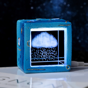 创意水晶星海方体小夜灯摆件卧室书房工位桌面装饰品送人生日礼物