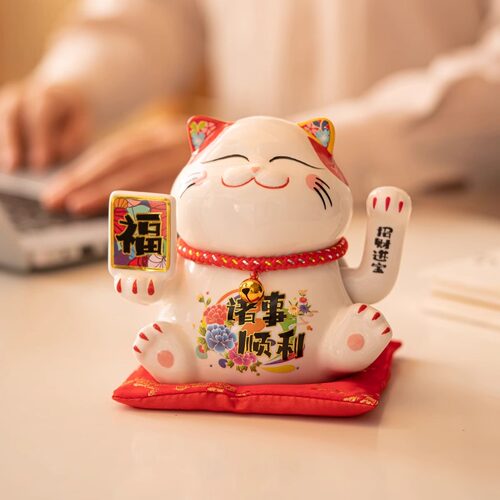 陶瓷招财猫摆件自动招手摇手