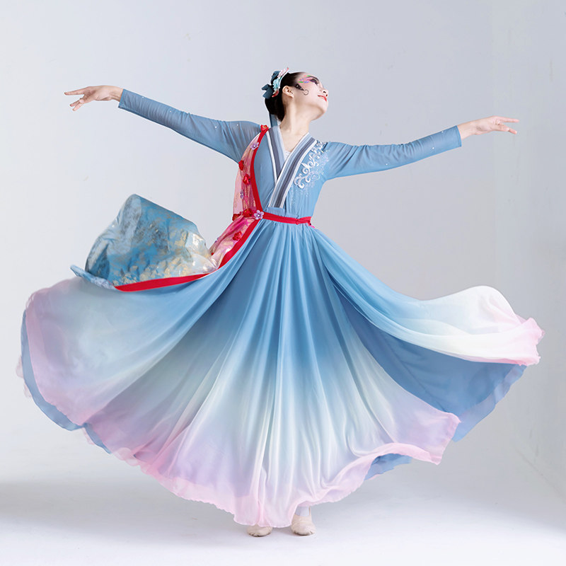 新款民族舞蹈服装桃花笺剧目古典舞演出服女飘逸大摆裙国风表演服