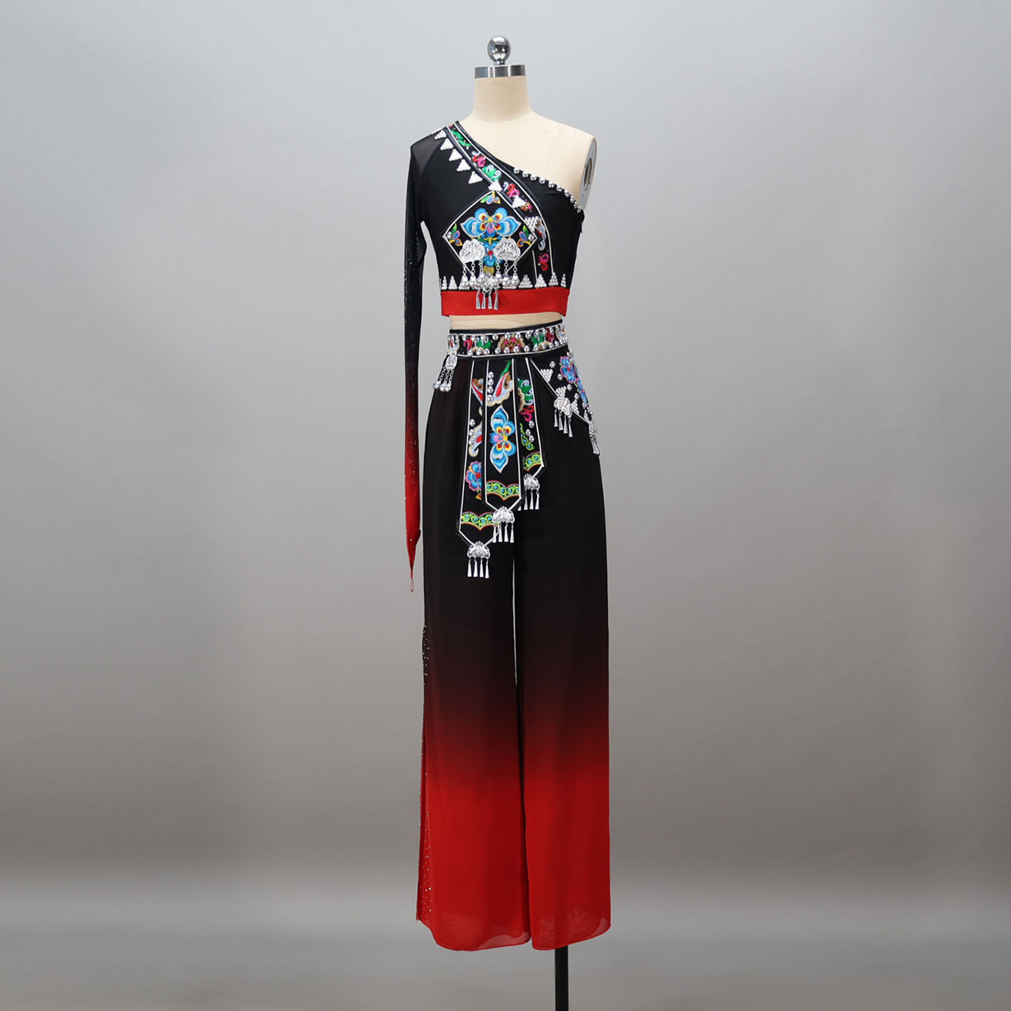 千织万丝新款彝族舞蹈红演出服蜻蜓剧目民族舞蹈服装艺考独舞定制