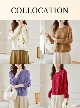 MONLOUVE圆领白色小清新女士毛衣短款秋冬2025新款内搭针织打底衫