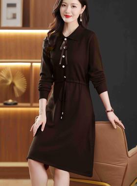 MONLOUVE2025新款淑女风红色翻领连衣裙女收腰显瘦中长款气质减龄