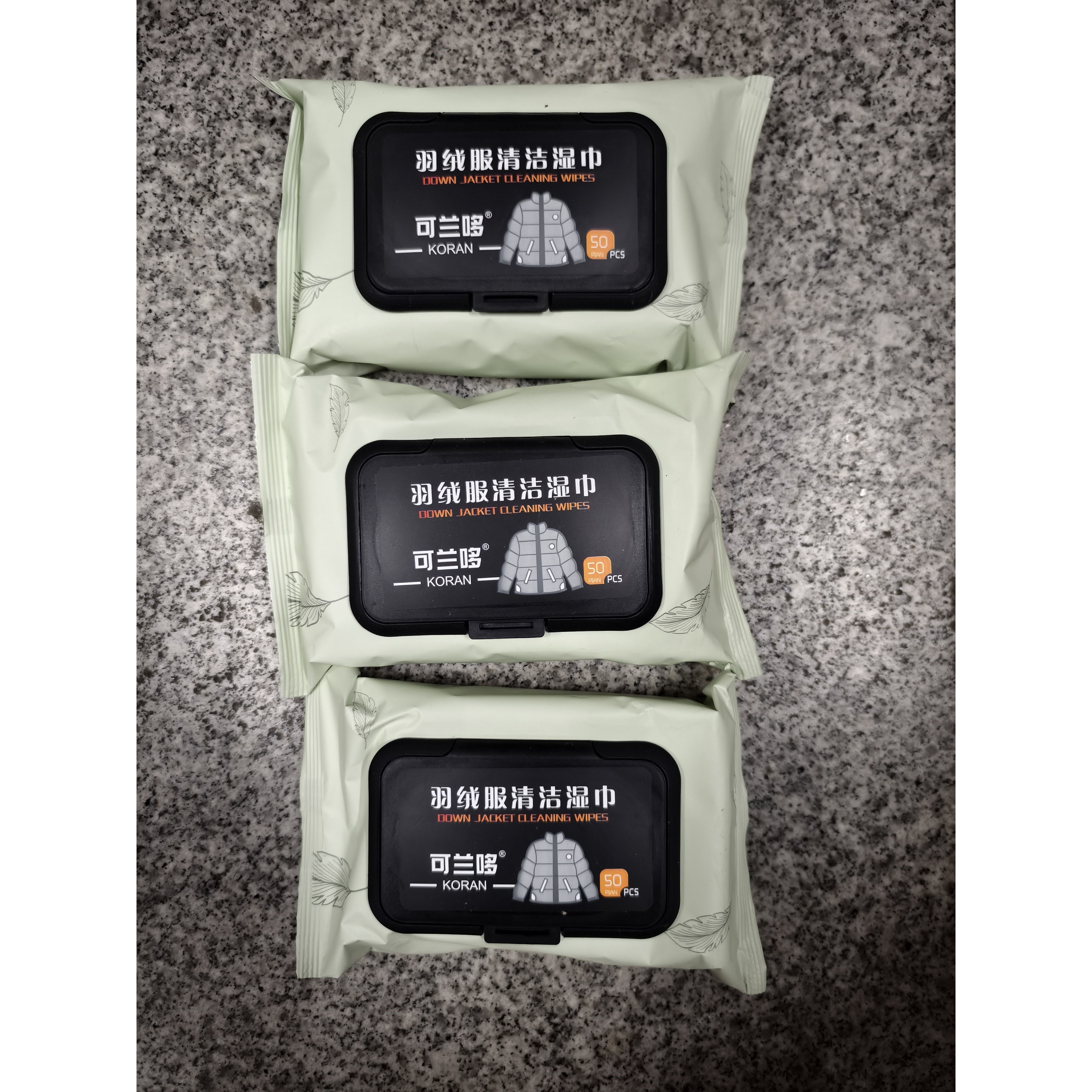 3包装可兰哆羽绒服清洁湿巾每包50抽一次性免水洗清洁去污湿纸巾