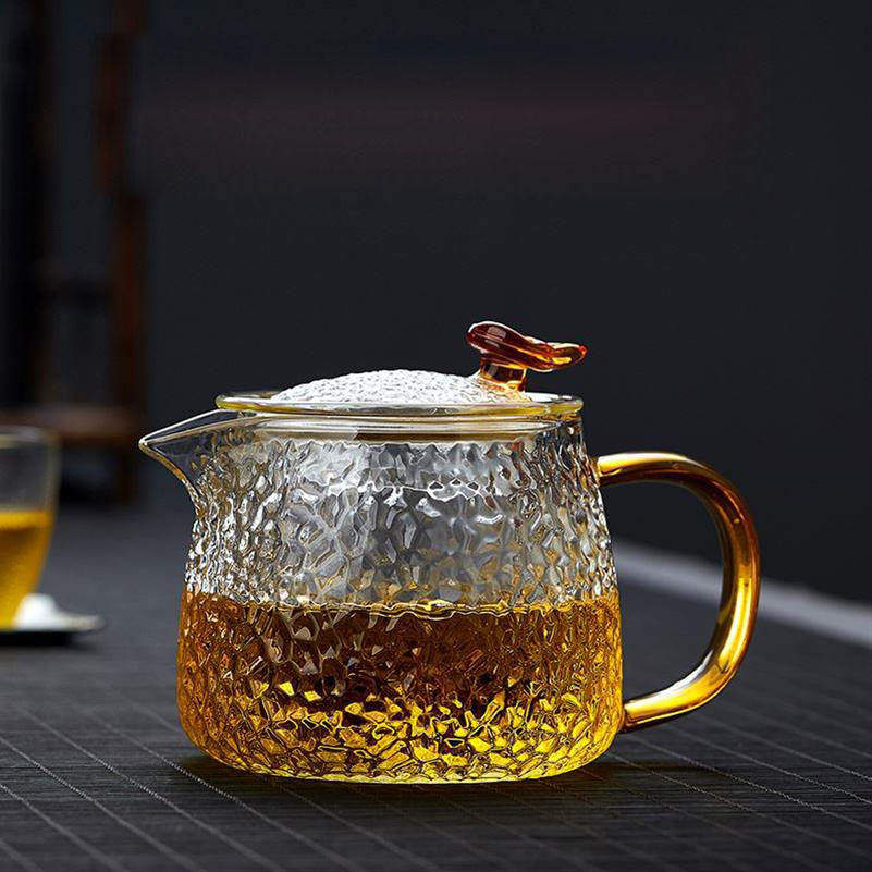 锤纹透明玻璃花茶泡茶壶电陶炉加热普洱煮茶壶烧水壶带把手灵韵壶